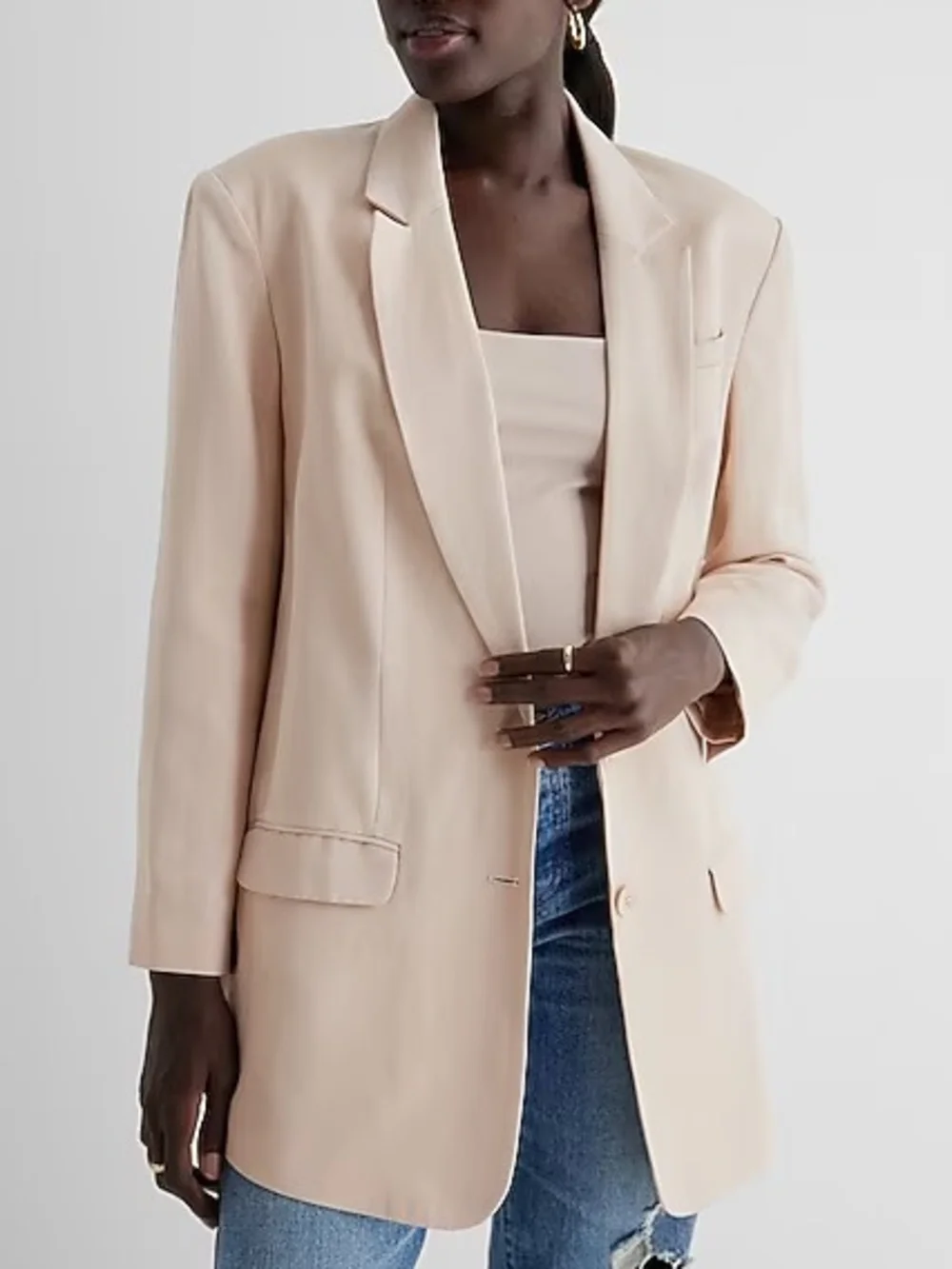 Express NWT Cream Boyfriend Lined Blazer Misses Size XL - Picture 2 of 12